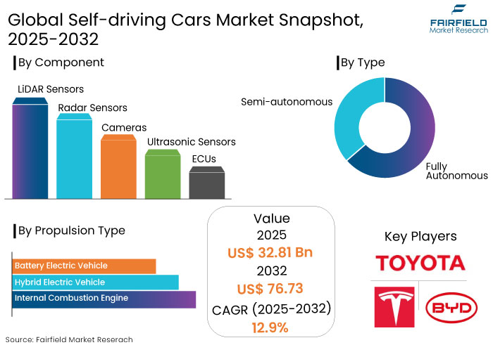 Self-driving Cars Market Snapshot, 2025-2032